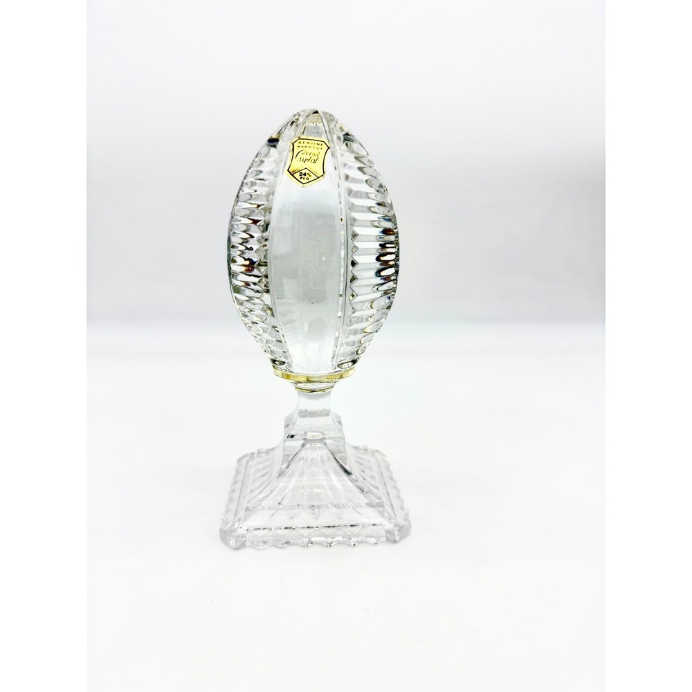 VTG Genuine Hand Cut 24% Lead Crystal Egg on Stand 7.5" Poland Paperweight